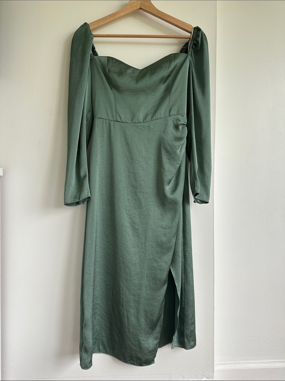 Aritzia Sage Green Midi Dress with Puff Sleeves